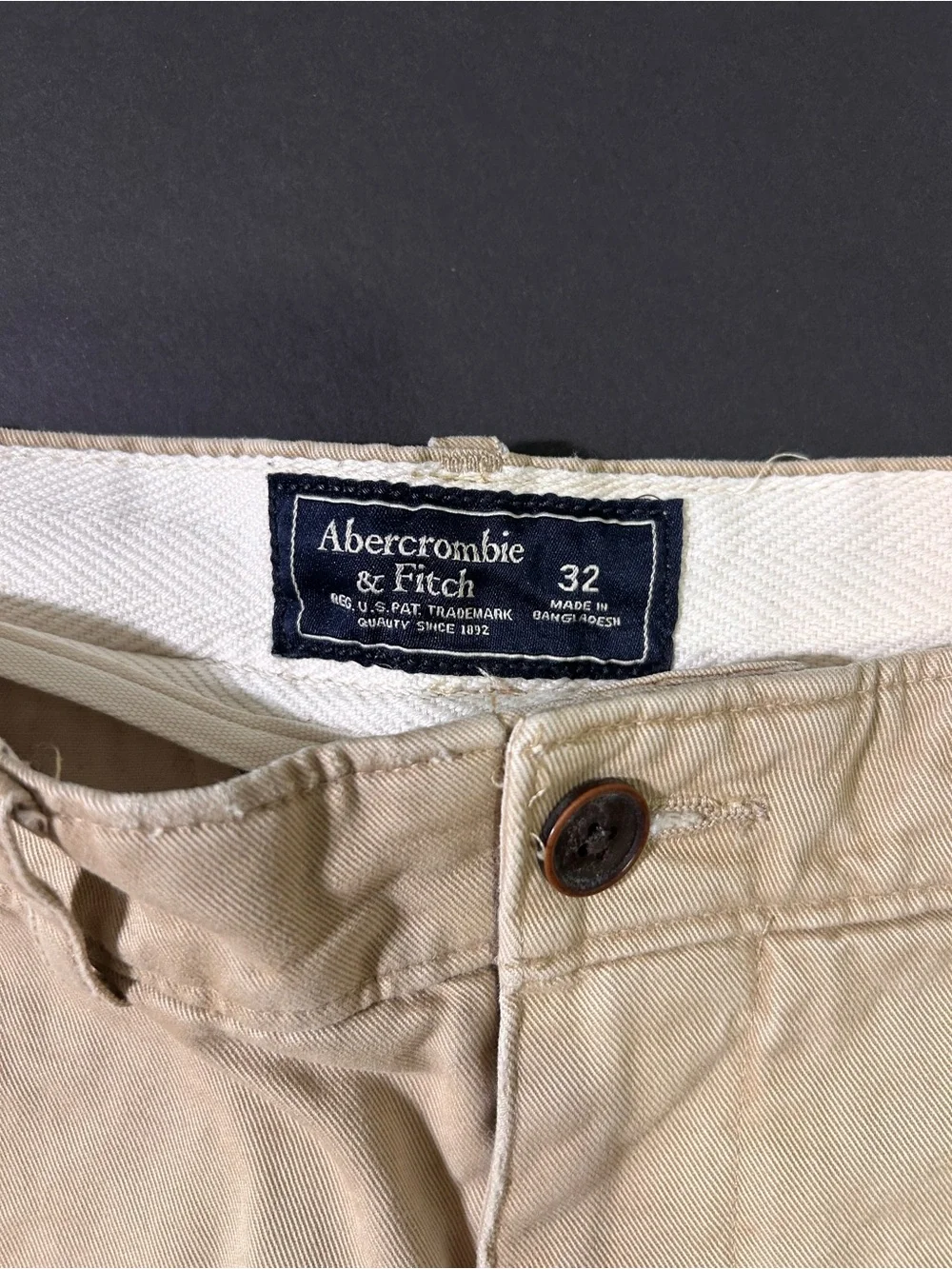 Abercrombie & Fitch Khaki Shorts with Blue and Red Side Stripes